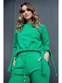 Smooth women\'s tracksuit with an asymmetric sweatshirt, green FI731 - Online store - Boutique